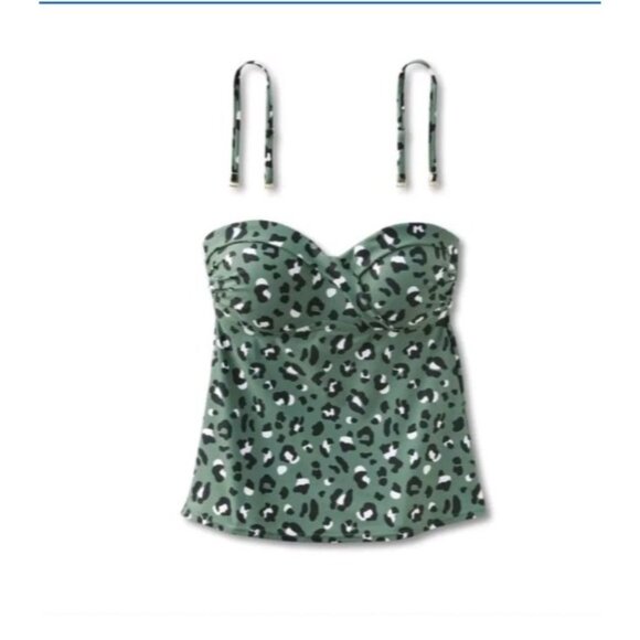 Kona Sol Womens Small Green Leopard Tankini Removable Straps Sweetheart Neckline - Picture 2 of 11